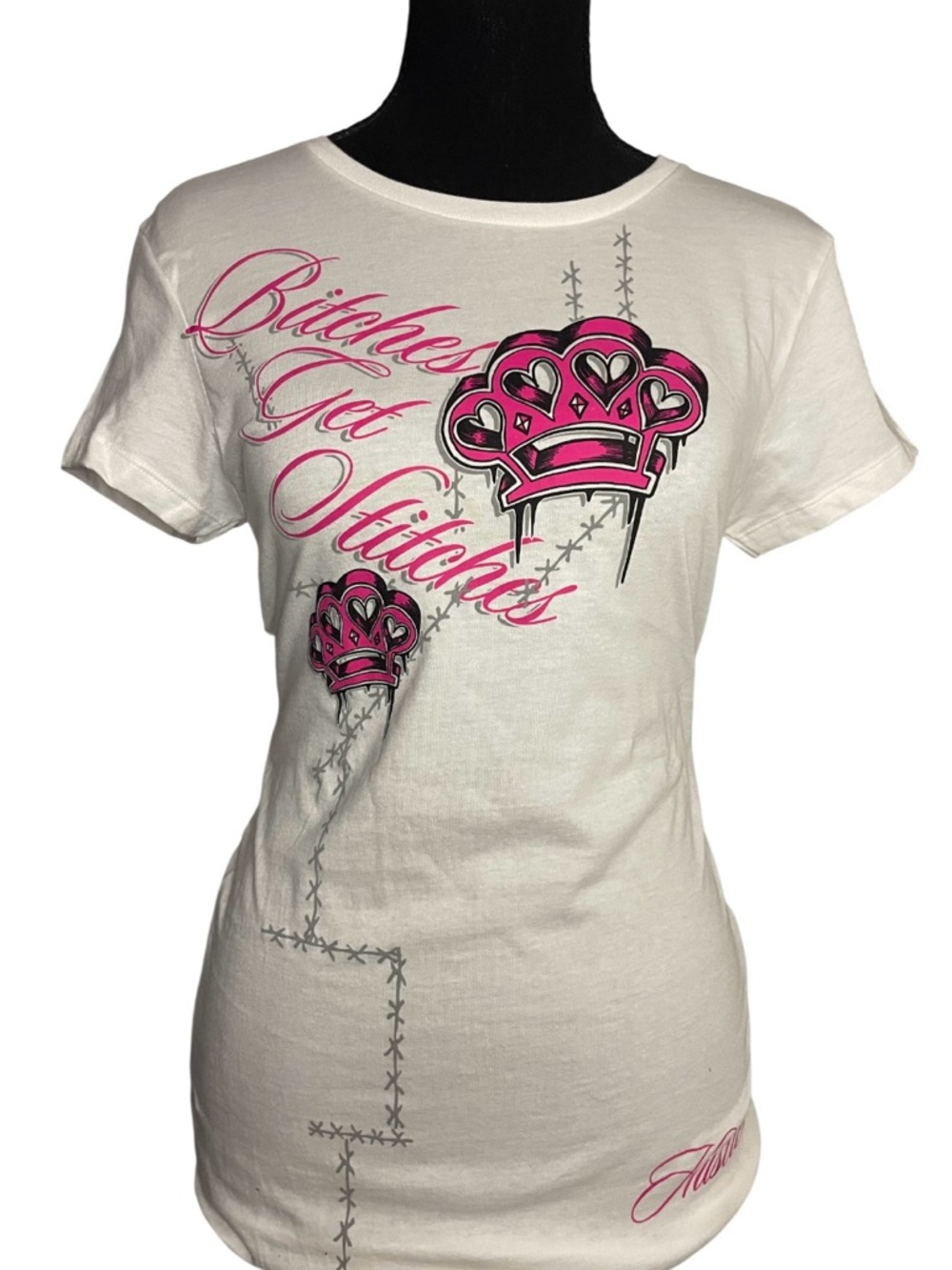 Y2k grunge goth rare 2000s Hustler Hollywood “B1TCHES GET STITCHES” Women's top